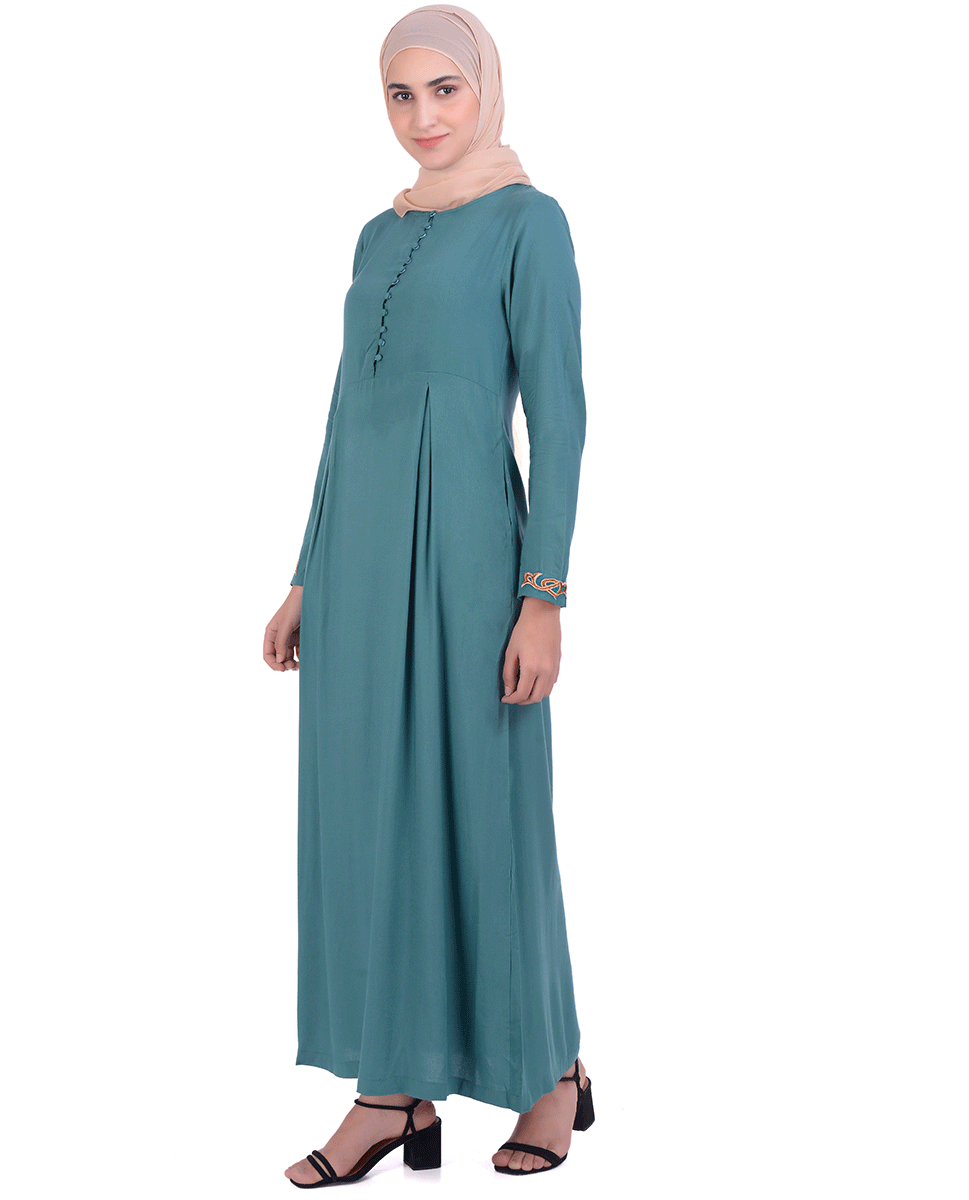 Teal With Gold Embroidery Abaya