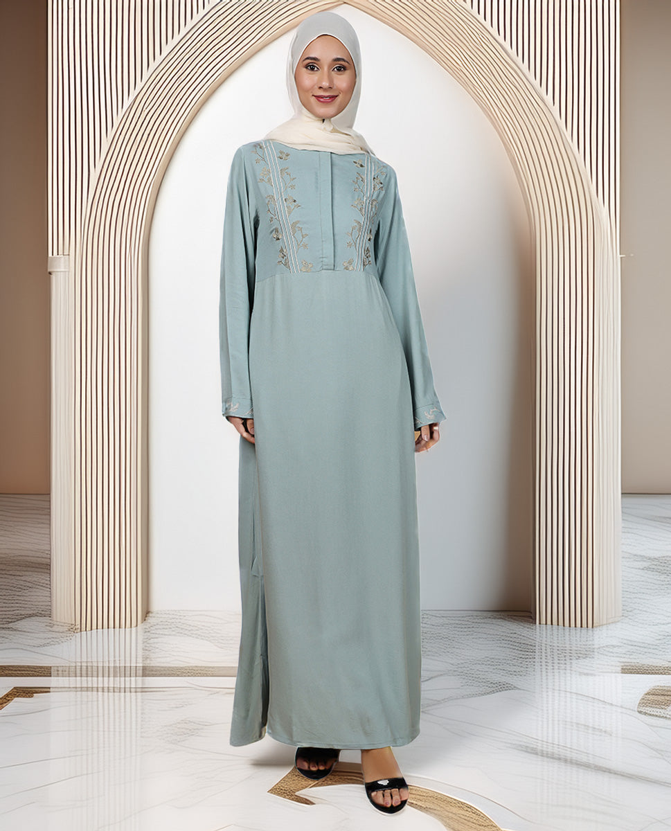 Threadplay Sage Blue Embroidered Abaya