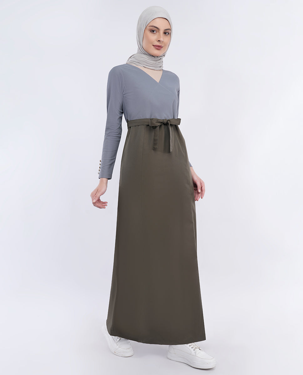Olive & Grey Urban Belted Jilbab