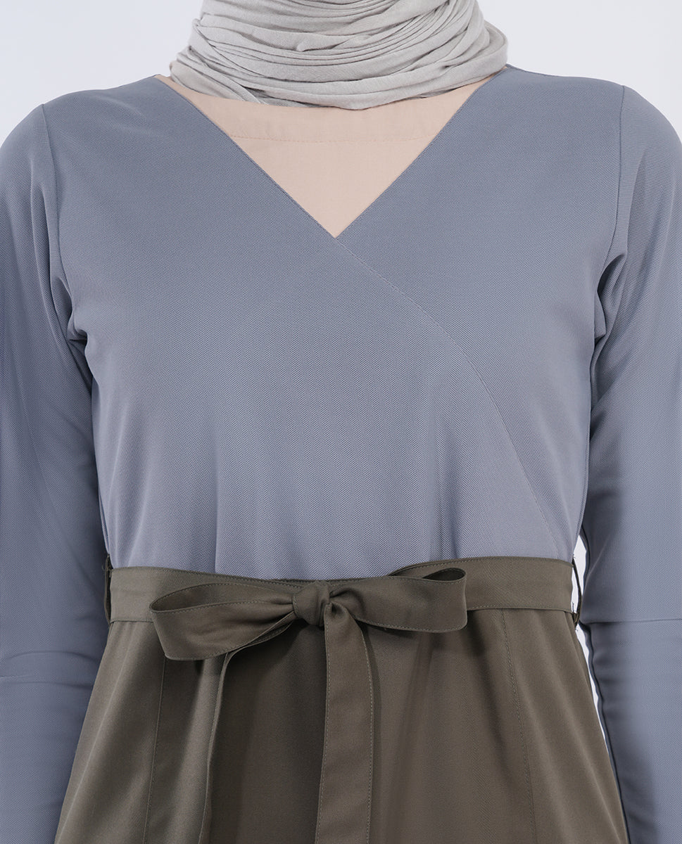 Olive & Grey Urban Belted Jilbab