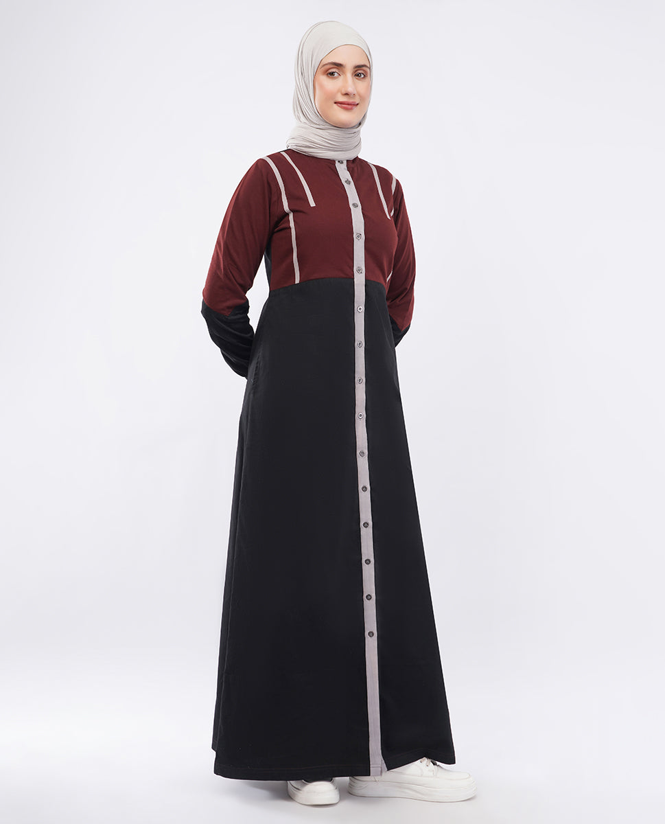 Contrast Edge Full Front Open Jilbab