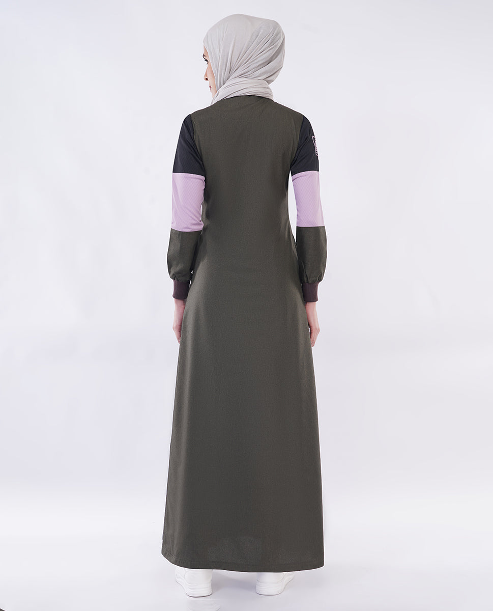 Olive Pink Color Block Jilbab
