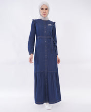 Ice Blue RuffleFlow Fine Denim Maxi Jilbab