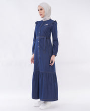 Ice Blue RuffleFlow Fine Denim Maxi Jilbab