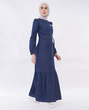 Ice Blue RuffleFlow Fine Denim Maxi Jilbab