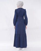 Ice Blue RuffleFlow Fine Denim Maxi Jilbab