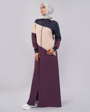 Burgundy Contrast Full Front Open Hooded Jilbab