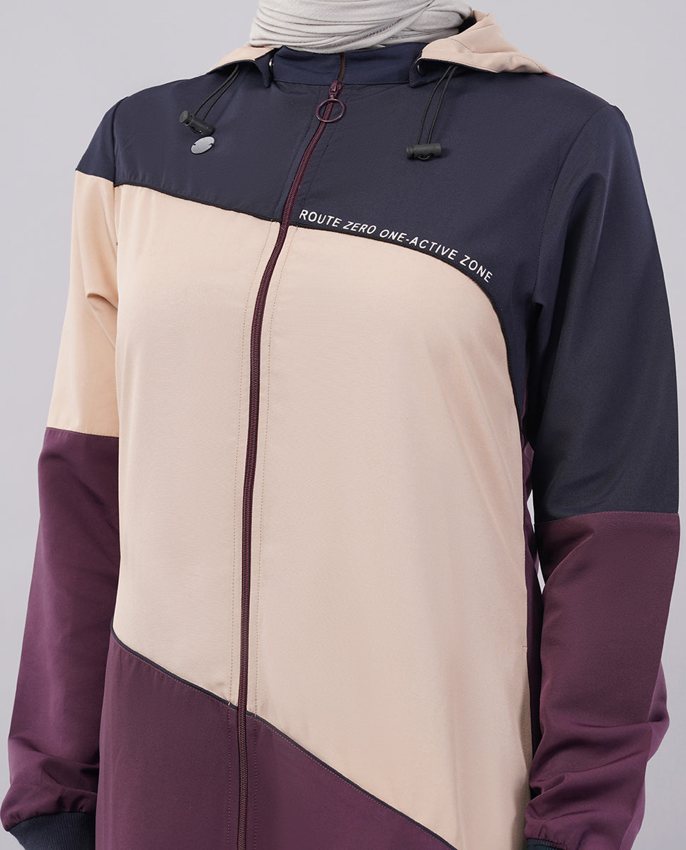 Burgundy Contrast Full Front Open Hooded Jilbab