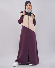 Burgundy Contrast Full Front Open Hooded Jilbab