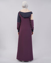 Burgundy Contrast Full Front Open Hooded Jilbab