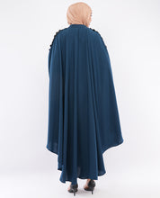 Teal Blue Embroidered Butterfly Kaftan Abaya