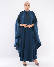 Teal Blue Embroidered Butterfly Kaftan Abaya