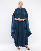 Teal Blue Embroidered Butterfly Kaftan Abaya