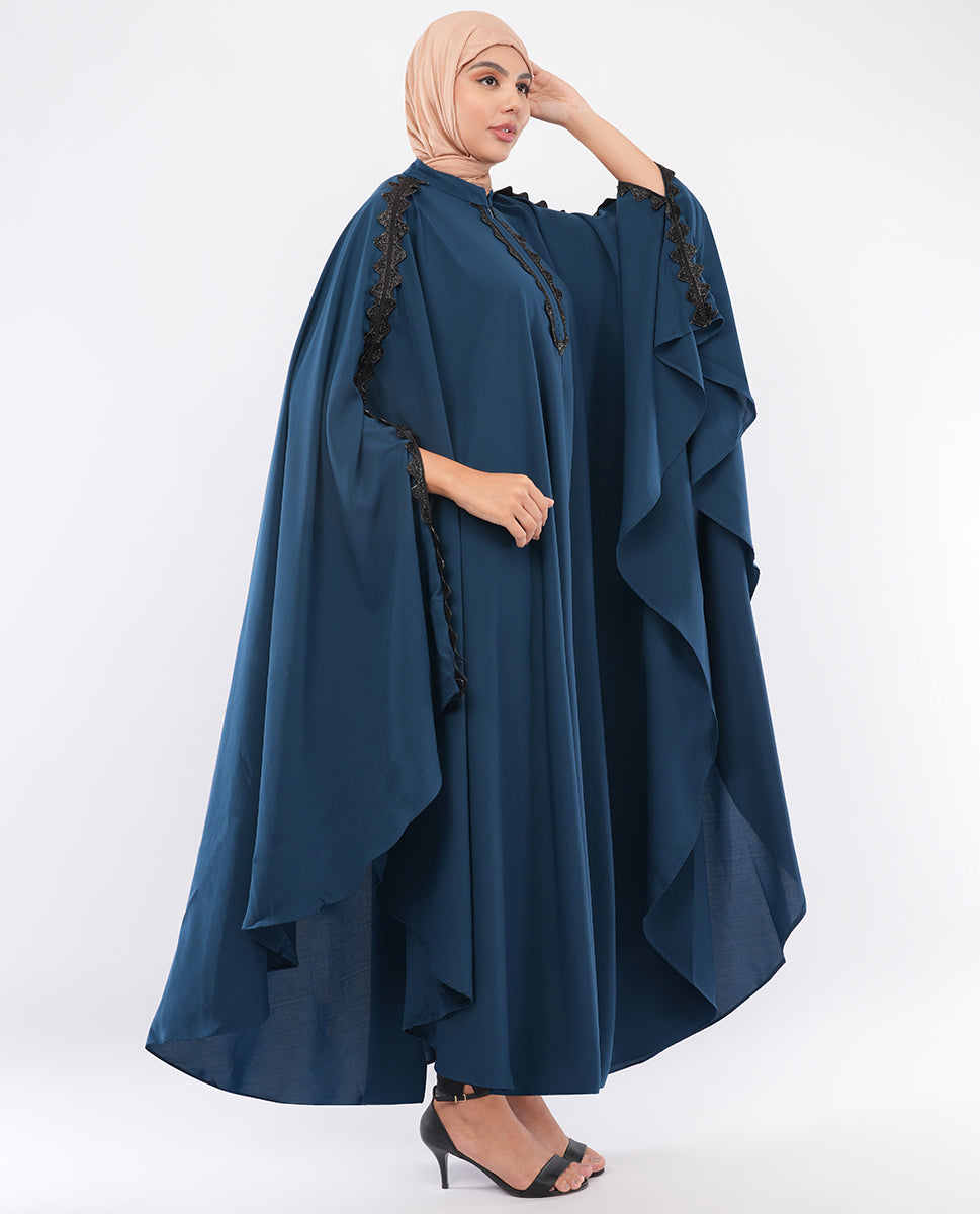 Teal Blue Embroidered Butterfly Kaftan Abaya