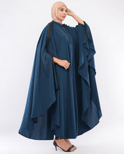 Teal Blue Embroidered Butterfly Kaftan Abaya