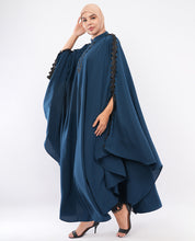 Teal Blue Embroidered Butterfly Kaftan Abaya