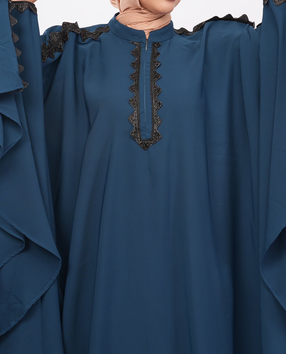 Teal Blue Embroidered Butterfly Kaftan Abaya