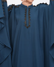 Teal Blue Embroidered Butterfly Kaftan Abaya