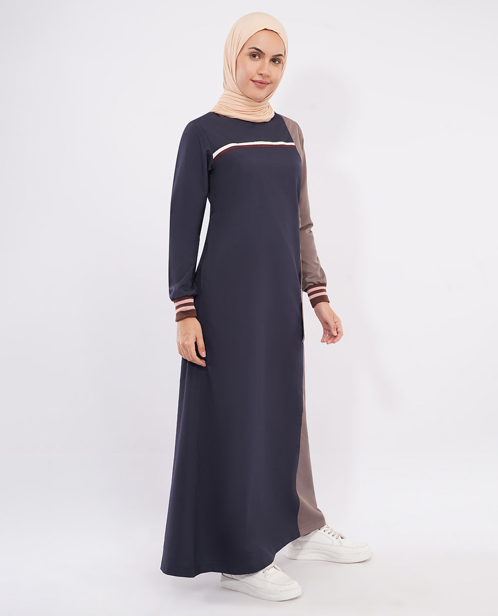 Navy Contrast Rib Detail Jilbab