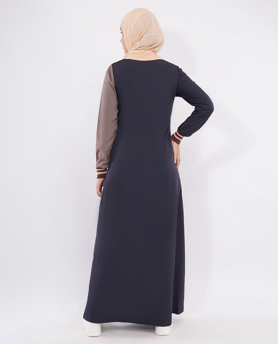 Navy Contrast Rib Detail Jilbab