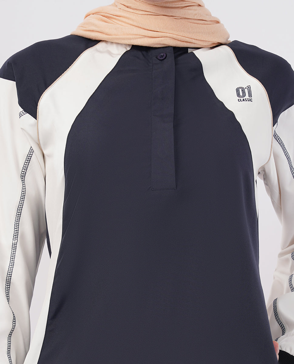 Midnight Blue Contrast Panel Jilbab