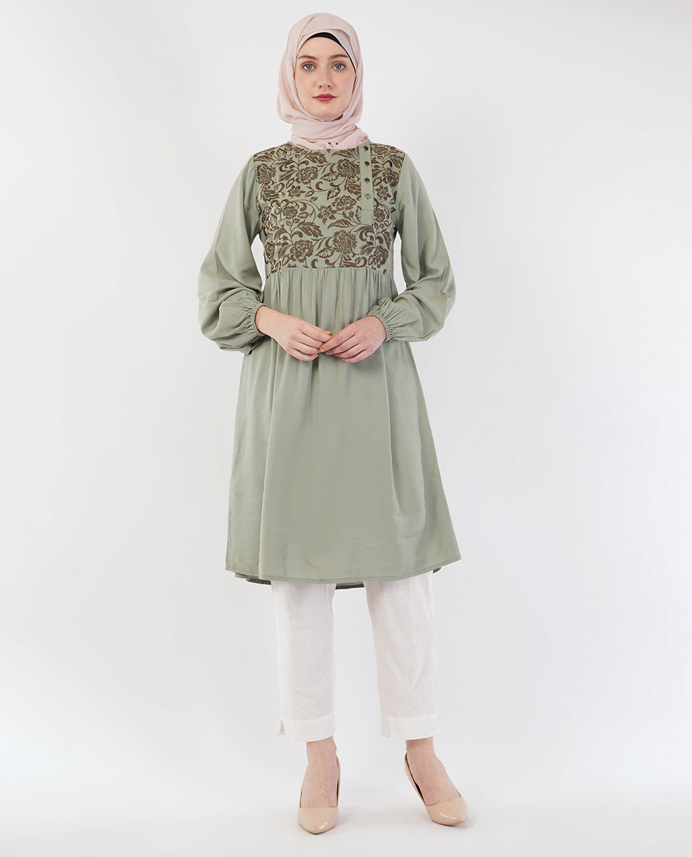 Sage Blossom Embroidered Top