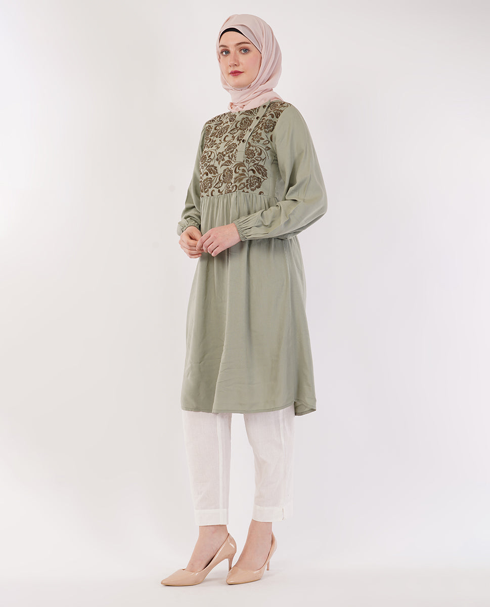 Sage Blossom Embroidered Top