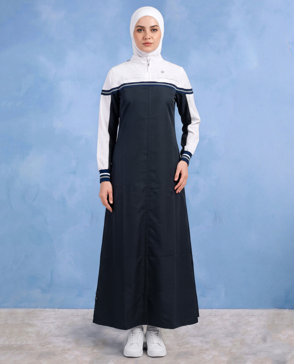 Classic Contrast Jilbab - Navy & White
