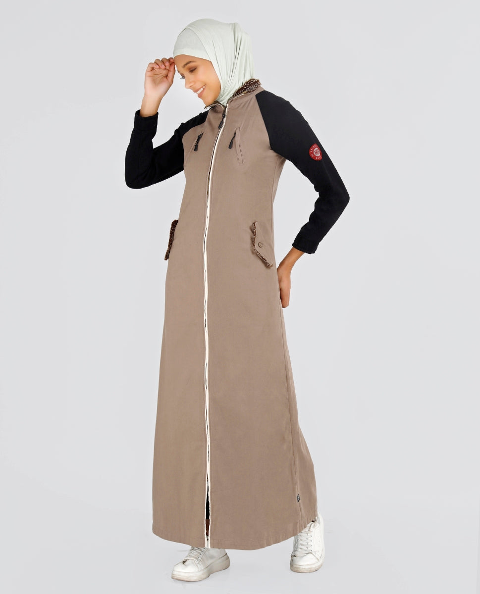 Crisp Walnut Full Front Open Winter Jilbab