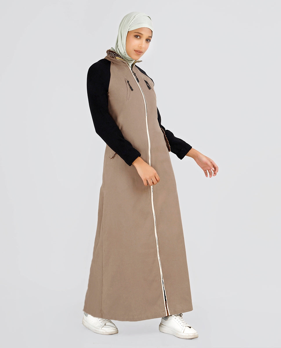 Crisp Walnut Full Front Open Winter Jilbab