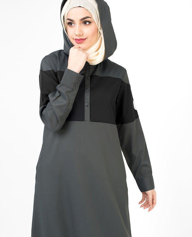 Grey Hooded Classic Sport Jilbab- 1WJBSRRZ0308