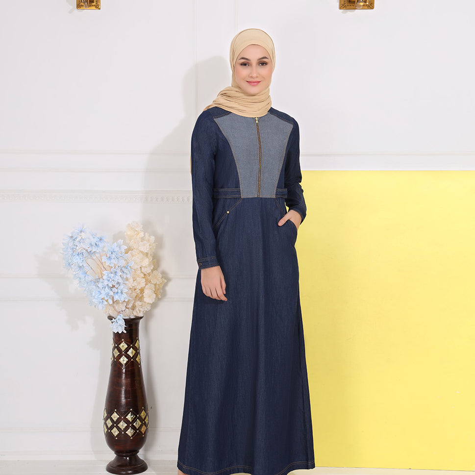 Midnight Blue Fine Denim Jilbab, urban abaya, jilbab, modest wear, Islamic dress, long dress