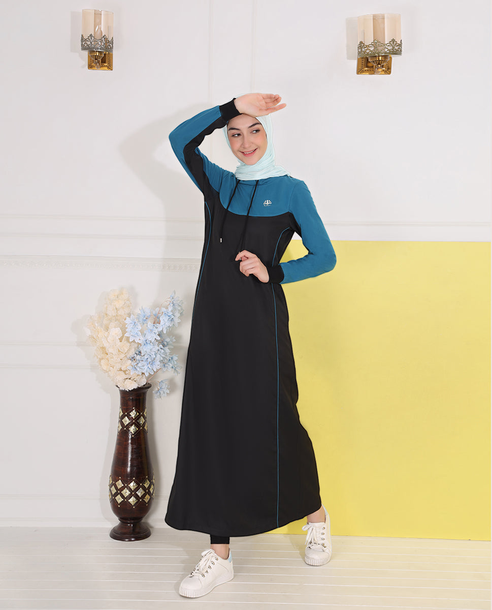 Black & Teal Drawstring Jilbab