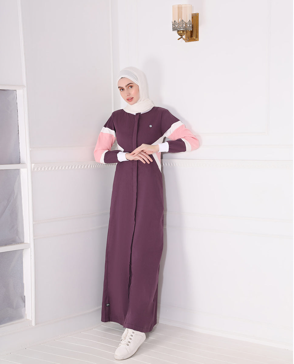 Purple Winter Contrast Full Front Open Jilbab