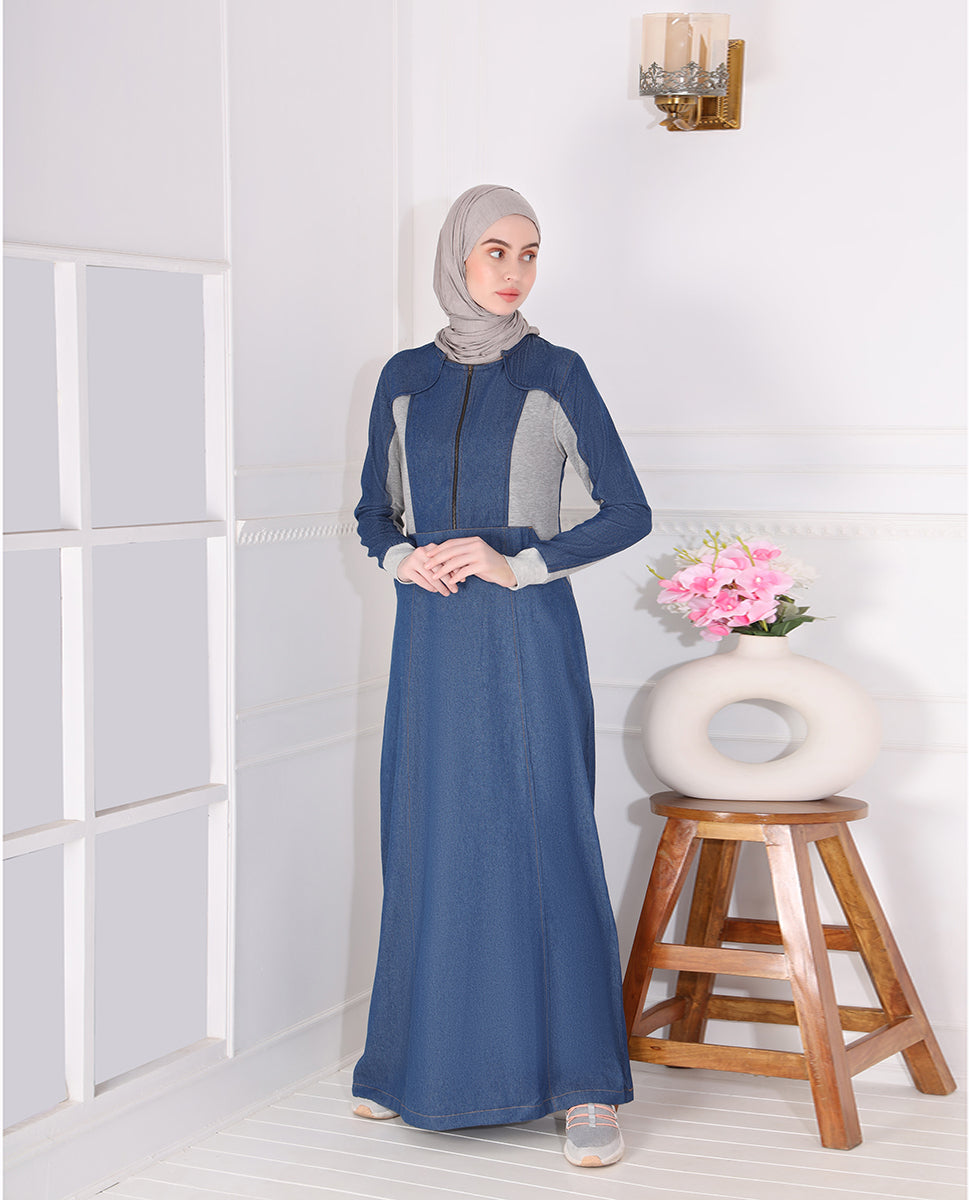 Denim Contrast Panel Jilbab