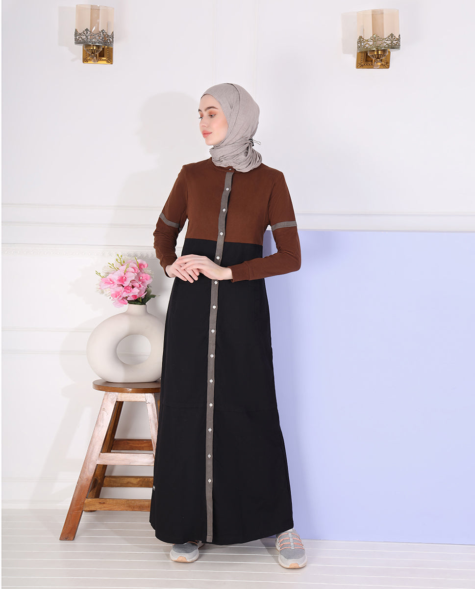 Brown Winter Colour Block Jilbab