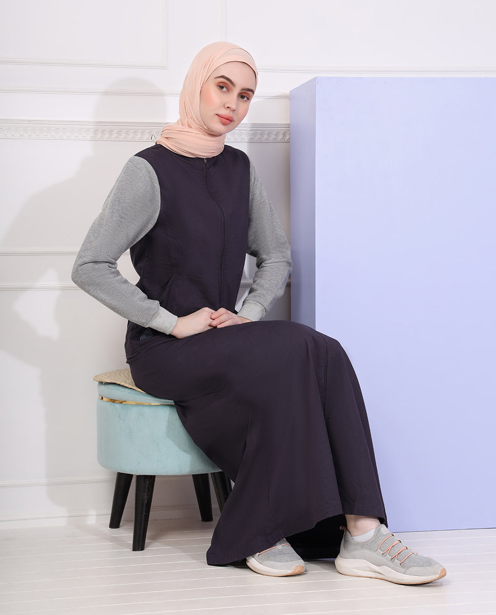 Navy Winter Contrast Sleeve Jilbab