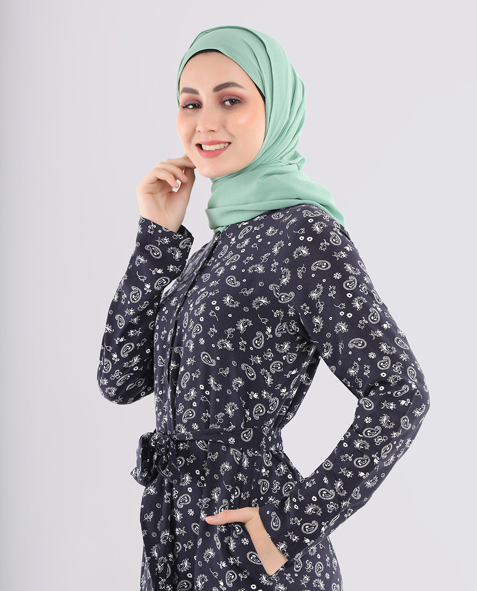 Blue Paisley Printed Abaya