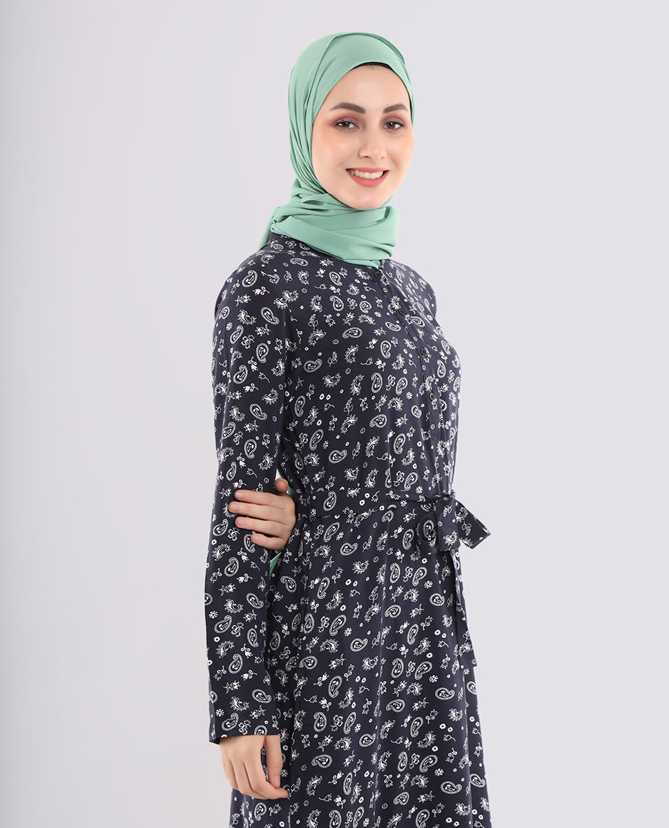 Blue Paisley Printed Abaya