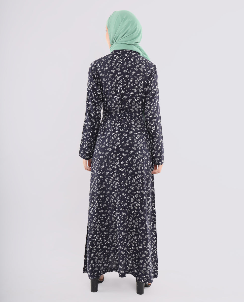 Blue Paisley Printed Abaya