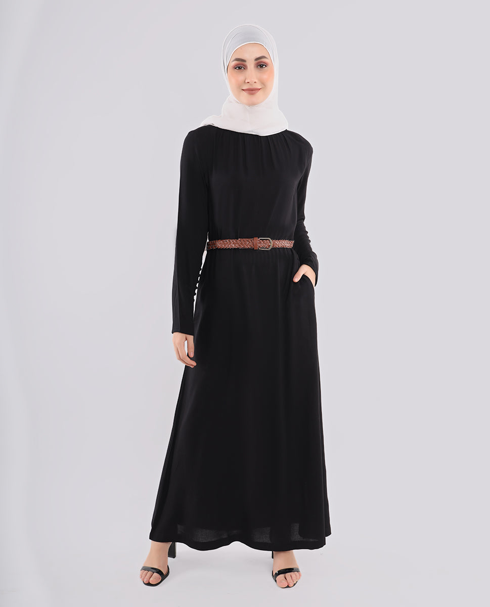 Rich Black Smart Belted Abaya