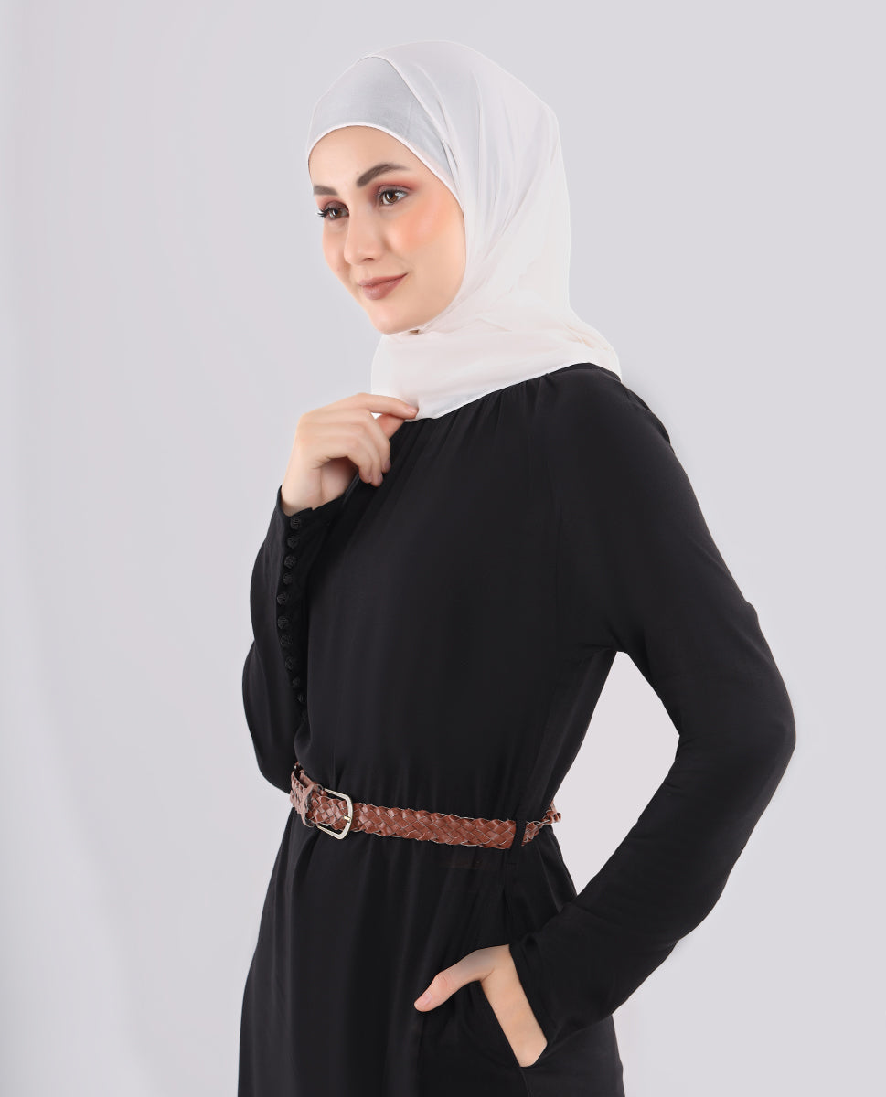 Rich Black Smart Belted Abaya