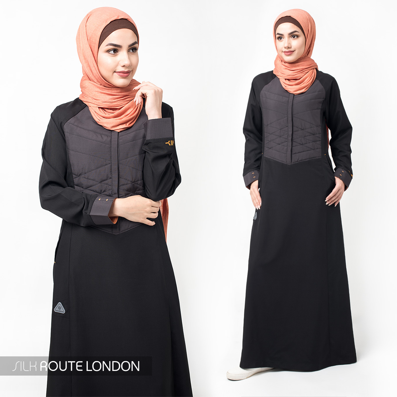 Quilted Button Front Black Jilbab- 1WJBSRRZ0247A