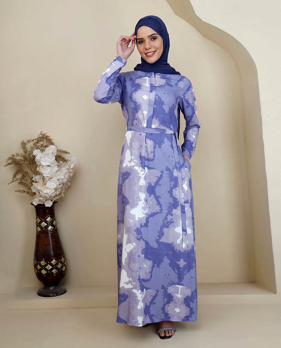 Lilac Blush Belted Abaya