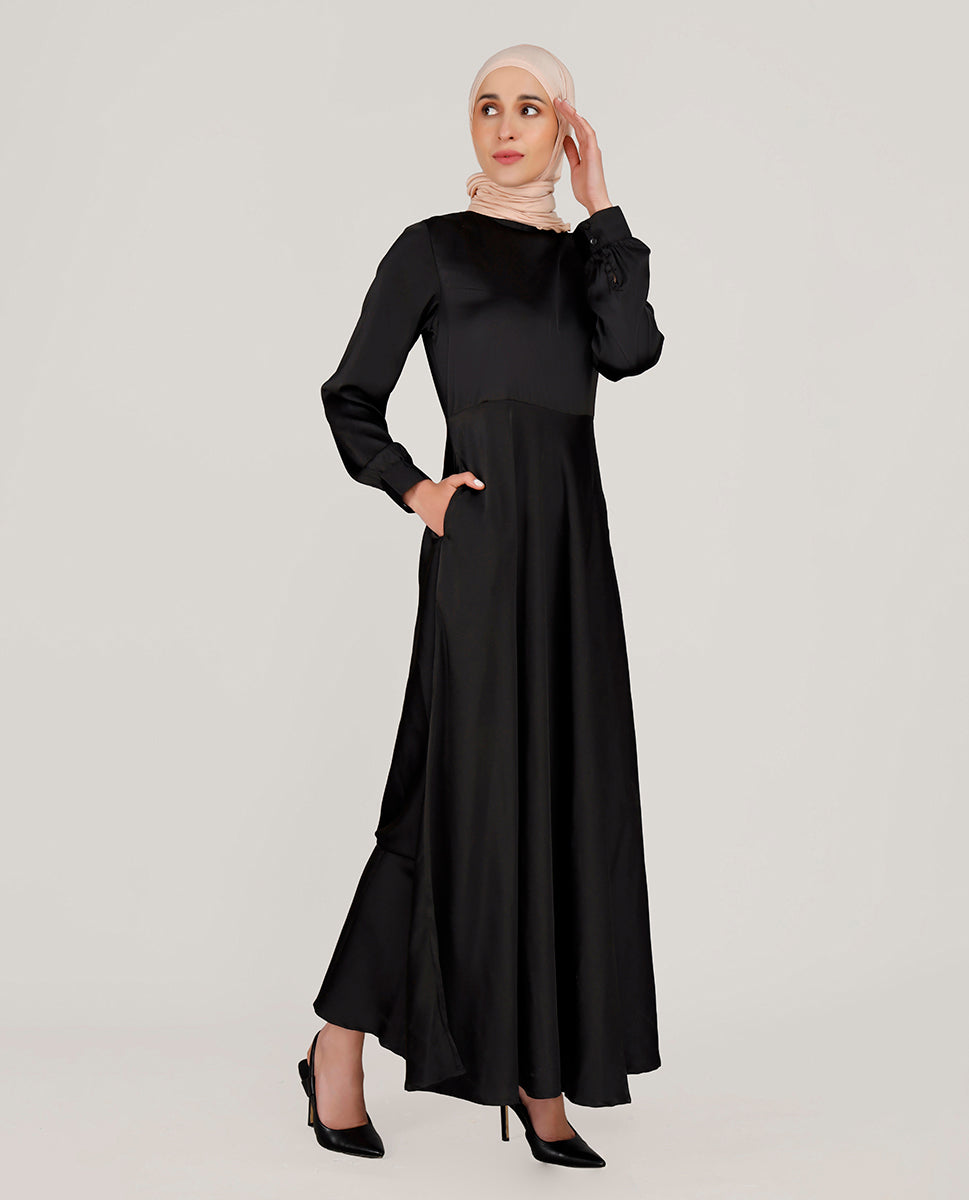 Midnight Black Flared Maxi Dress