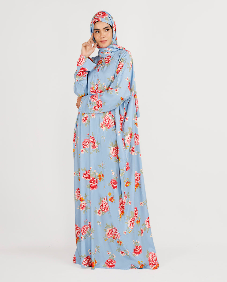 Premium Rayon Printed Light Blue Prayer Dress