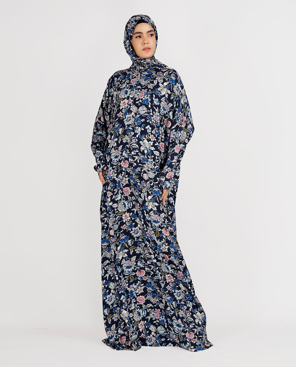 Premium Rayon Printed Blue Prayer Dress