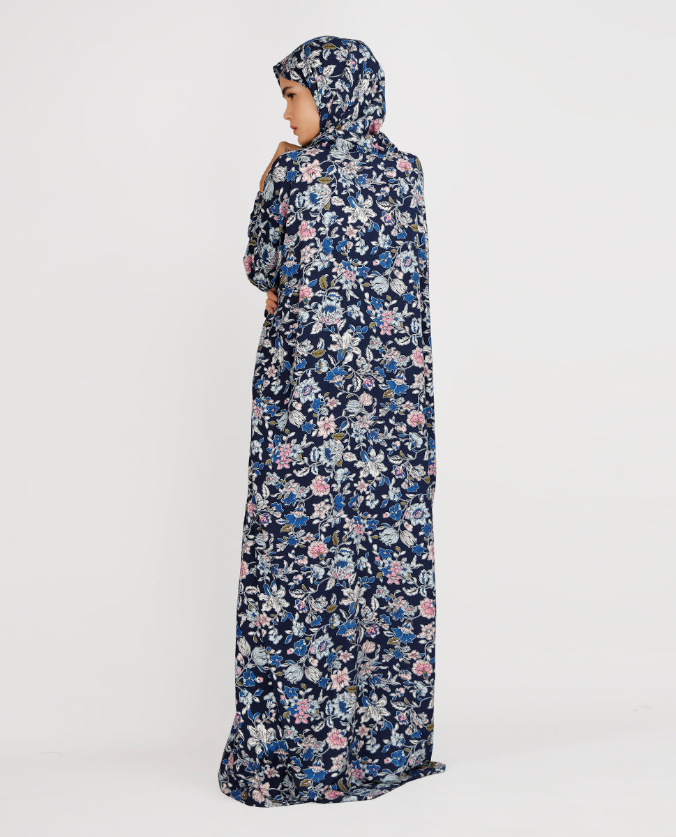 Premium Rayon Printed Blue Prayer Dress