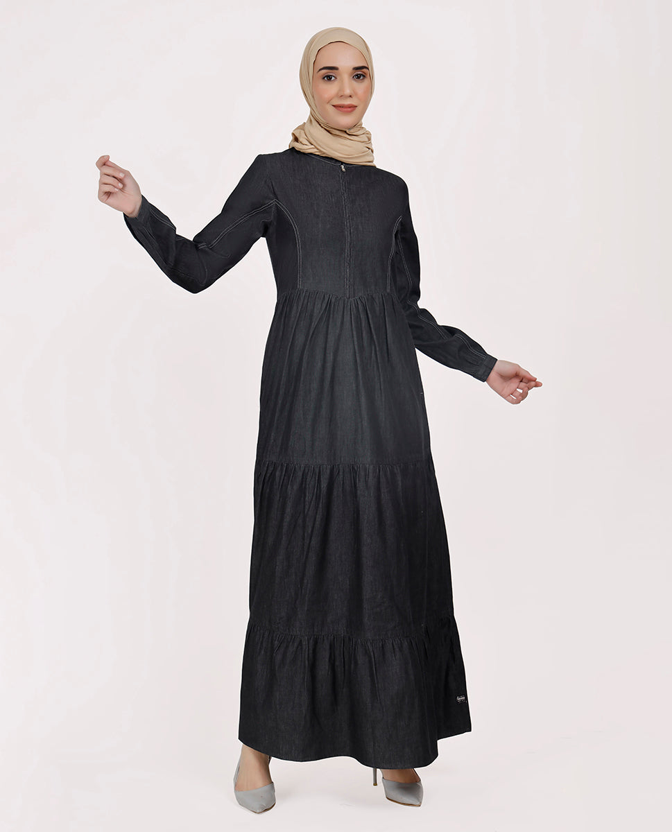 Comfort Max Fine Denim Maxi Dress - Black, urban abaya, jilbab, modest wear, Islamic dress, long dress