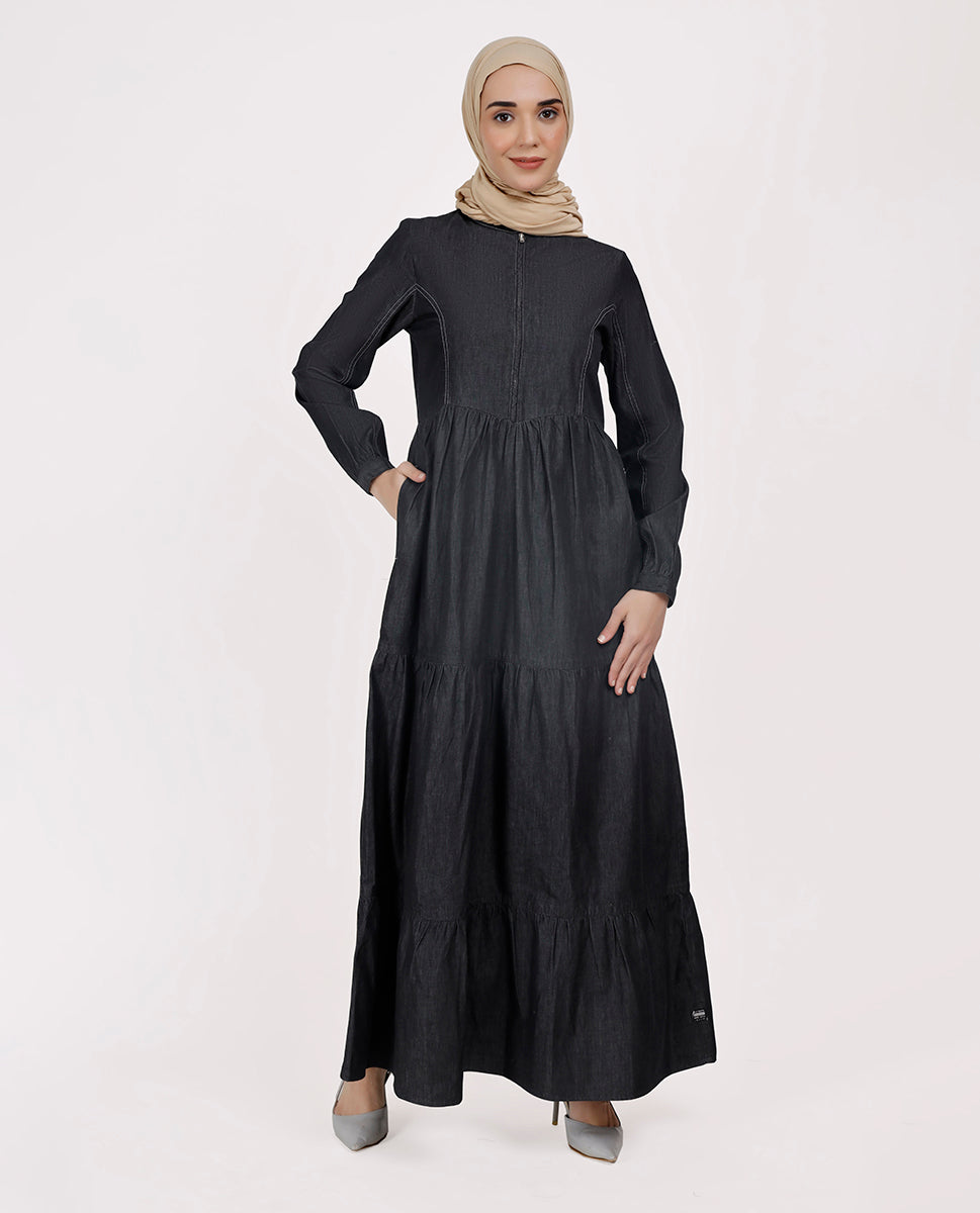 Comfort Max Fine Denim Maxi Dress - Black | Urban Abaya | Modest Fashion India | Islamic Design House Comfort Max Fine Denim Maxi Dress - Black | Urban Abaya | Modest Fashion India | Islamic Design House